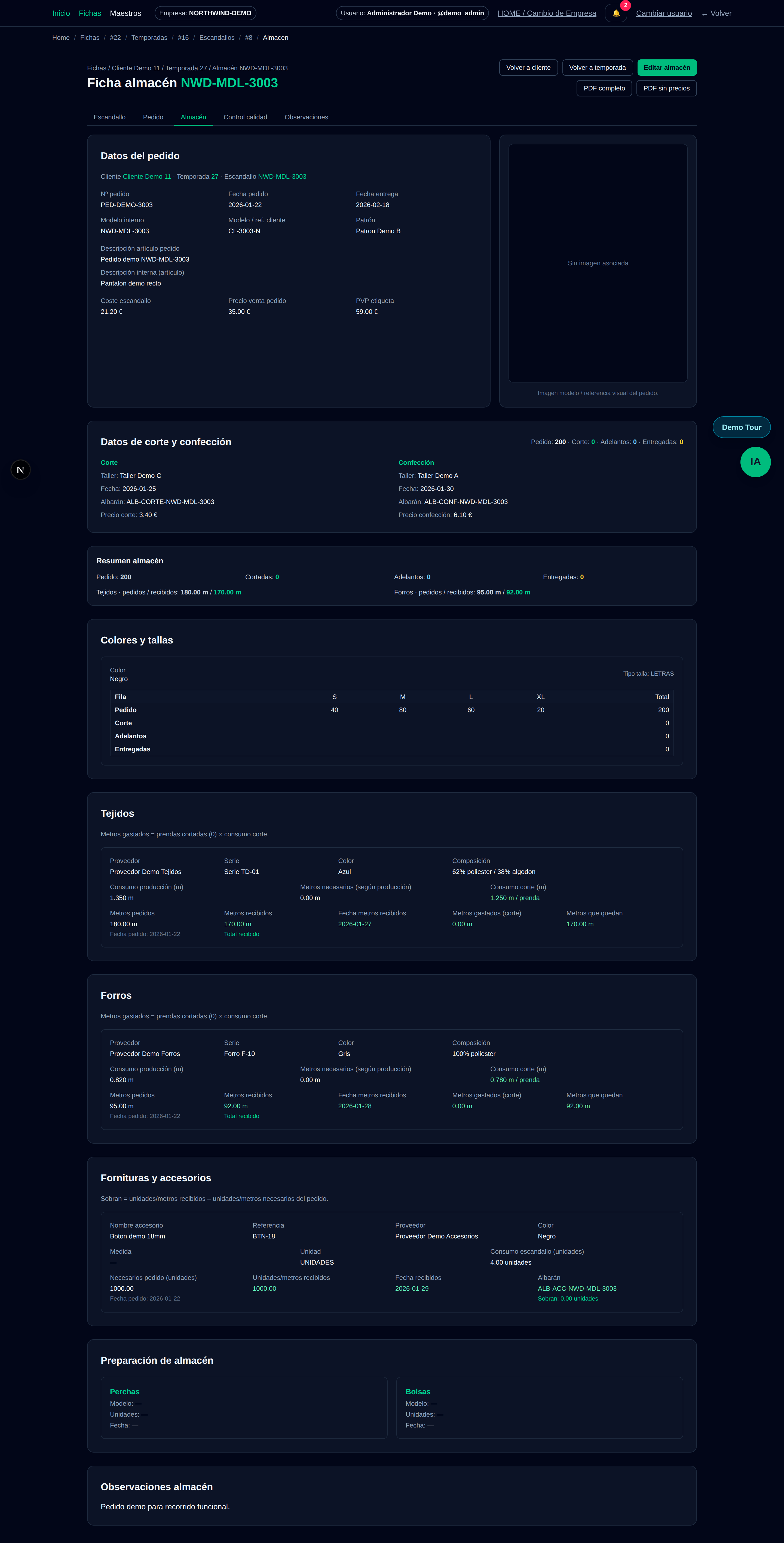 Textile ERP almacen stock